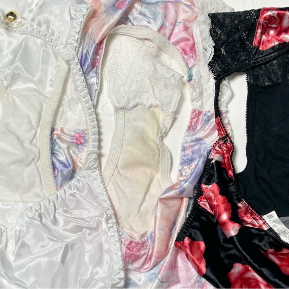 3 pair Vintage Satin Floral and Lace Panties hi-cut - Picture 9 of 9